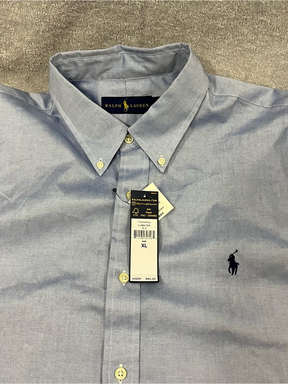 Polo Ralph Lauren Men’s Button Down Shirt Classic RL Blue Size XL NWT Casual